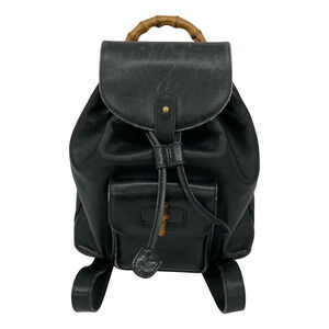 GUCCI Leather Bamboo Backpack Black